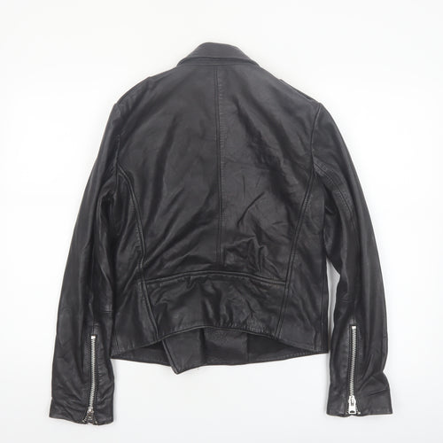 MNG Women's Black Leather Biker Jacket Size 8 Genuine Leather