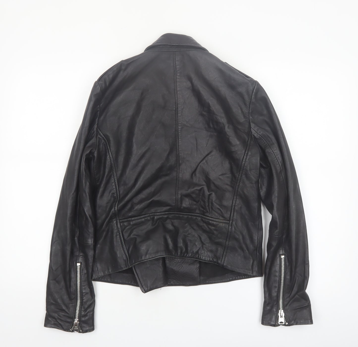 MNG Women's Black Leather Biker Jacket Size 8 Genuine Leather