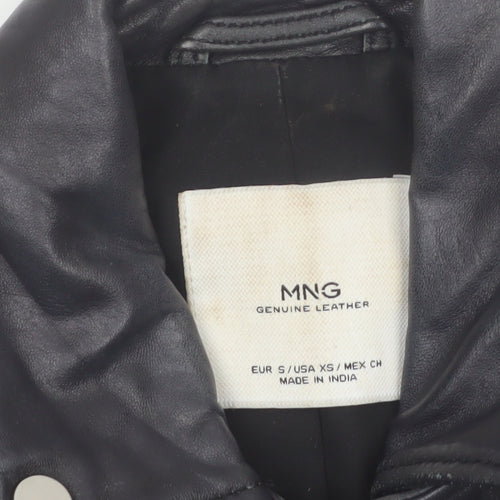 MNG Women's Black Leather Biker Jacket Size 8 Genuine Leather