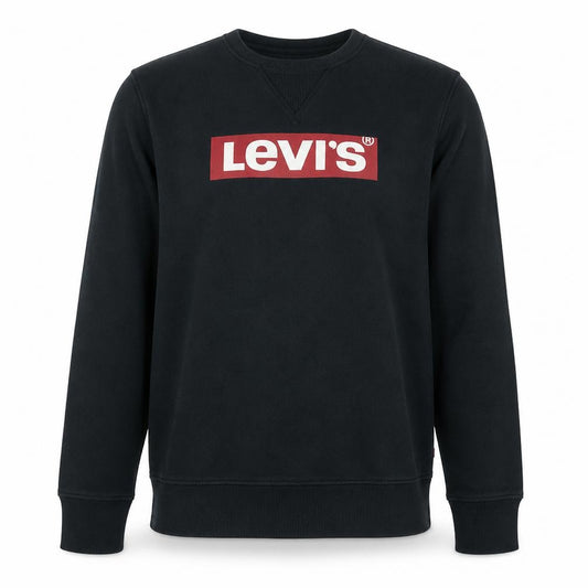 Front view of Levi's Men's Black Small Logo Crew Neck Fleece Sweatshirt