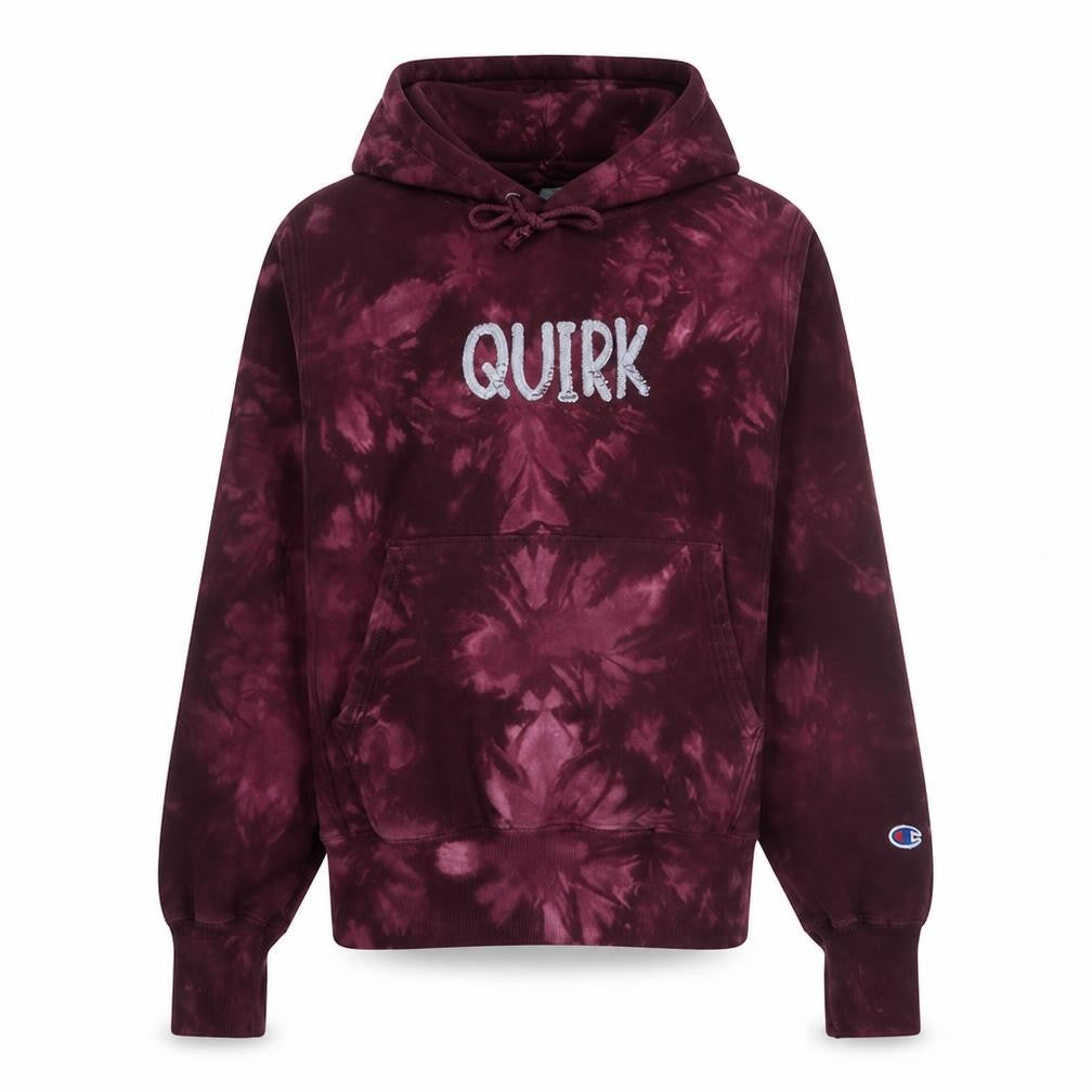 Front view of Champion Women’s Burgundy Tie-Dye Pullover Hoodie Small