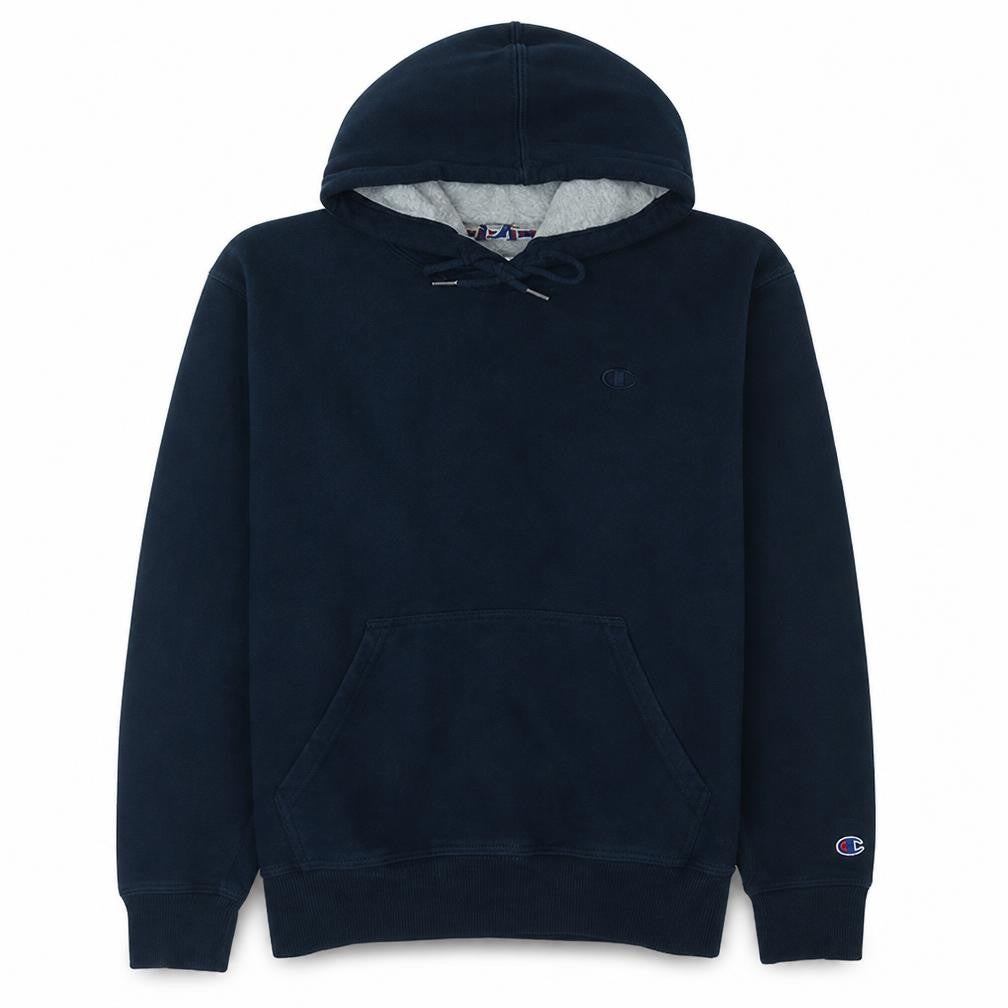 Front view of Champion Men's Blue Pullover Hoodie M Regular Fit Fleece Sweatshirt