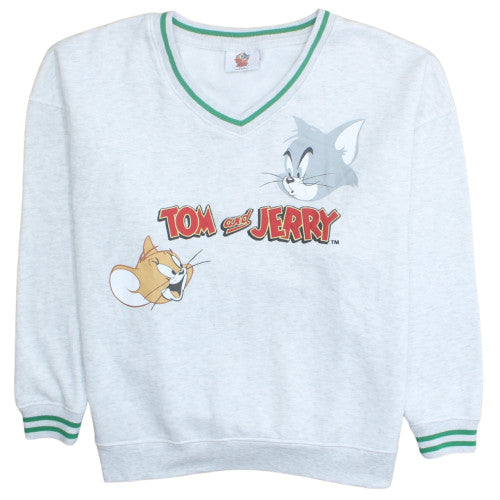 Primark Tom and Jerry Men's Grey V-Neck Sweatshirt M