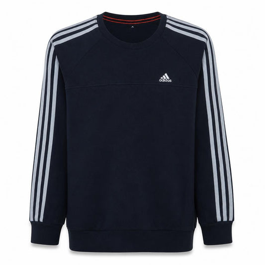 Front view of Adidas Men Blue Small Crew Neck Pullover Sweatshirt