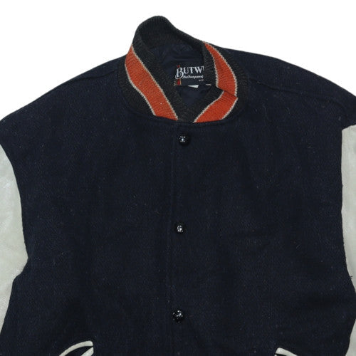 Butwin Men's Navy & White Varsity Jacket Wool Leather Size M