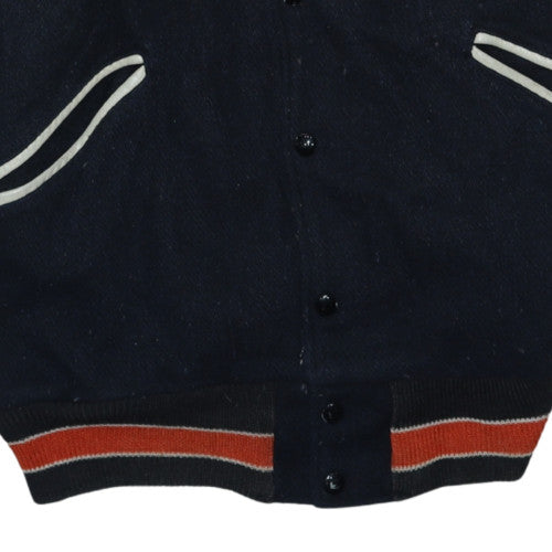 Butwin Men's Navy & White Varsity Jacket Wool Leather Size M