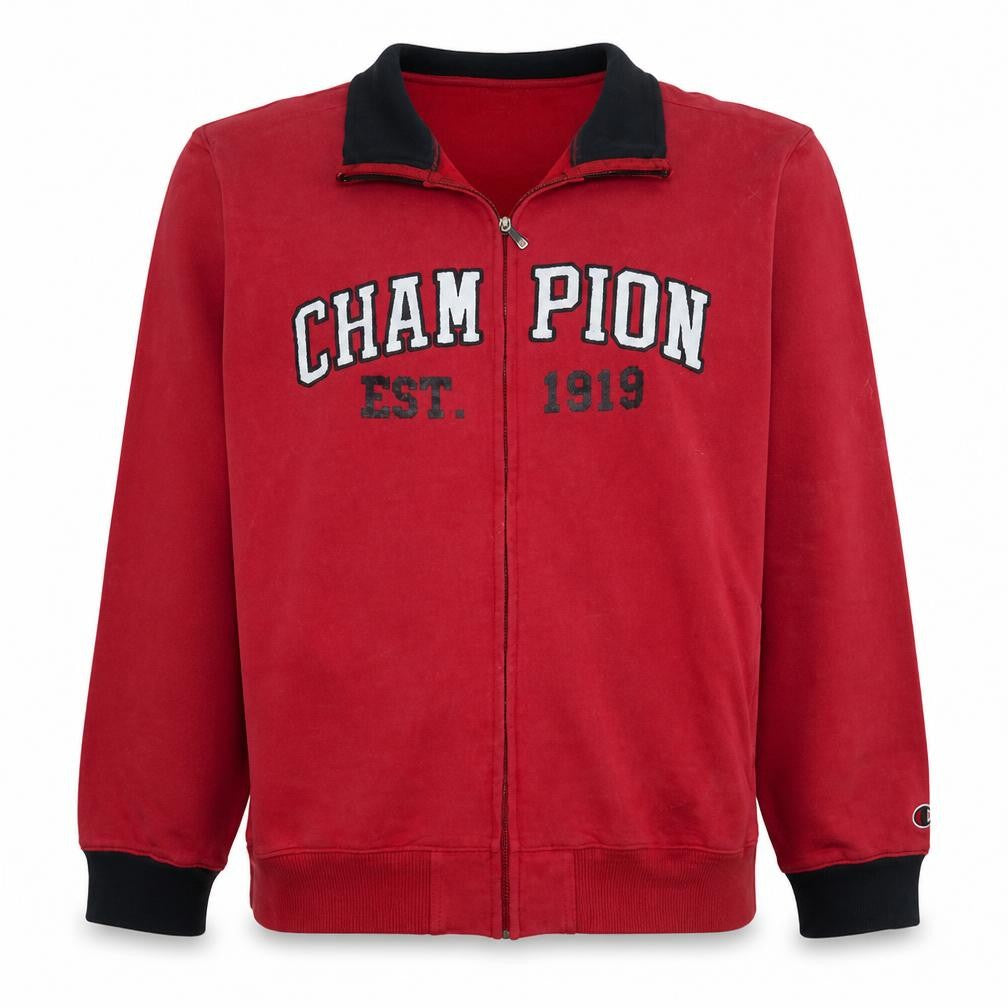 Front view of Champion Men's Red Full Zip Sweatshirt XL College Style