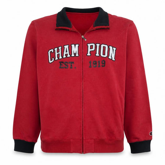 Front view of Champion Men's Red Full Zip Sweatshirt XL College Style