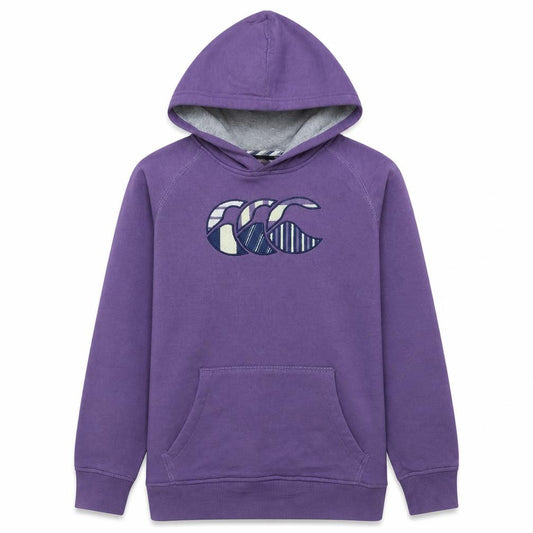 Front view of Canterbury girls’ purple 14 years pullover hoodie with logo print