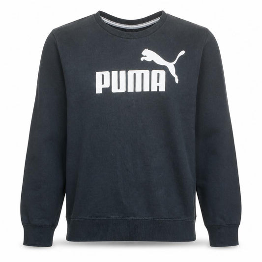 Front view of Puma Men's Black Crew Neck Cotton Pullover Sweatshirt M