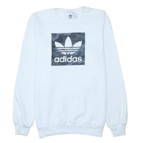 Adidas Mens White Crew Neck Logo Sweatshirt Size M