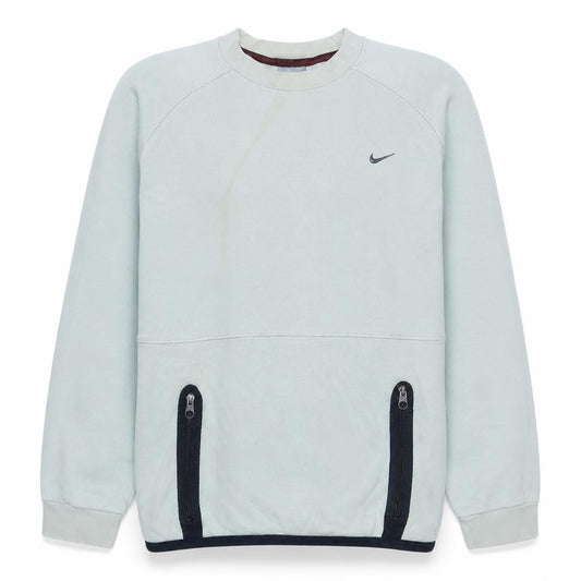 Front view of Nike Teens White Pullover Sweatshirt L Logo Zip Pocket Fleece