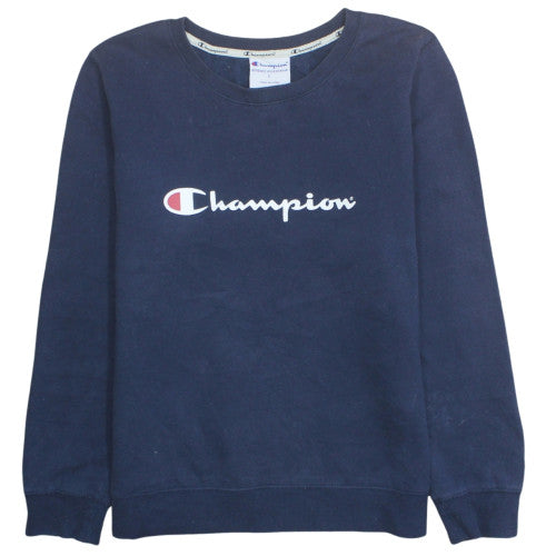 Champion Mens Blue L Pullover Crew Neck Logo Sweatshirt