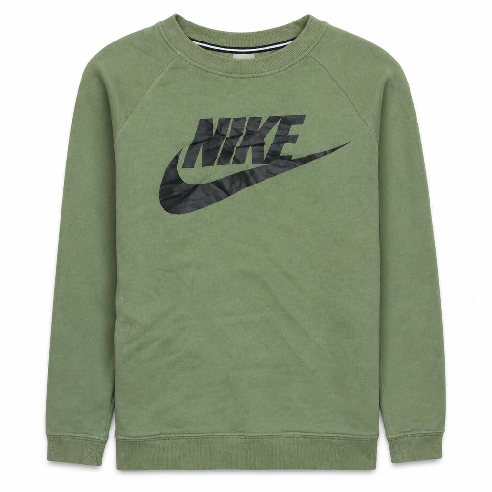 Front view of Nike Men's Green Crew Neck Logo Sweatshirt M Cotton Blend