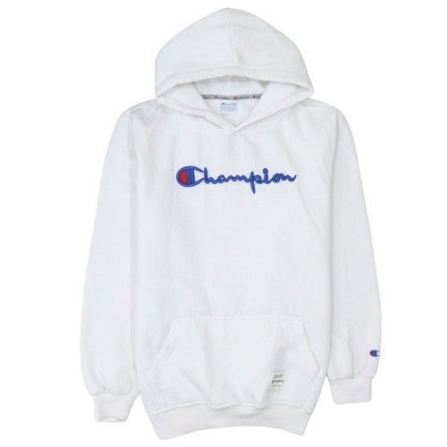 Champion Mens White Pullover Hoodie L Embroidered Logo Fleece