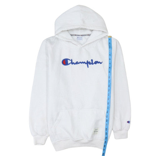Champion Mens White Pullover Hoodie L Embroidered Logo Fleece