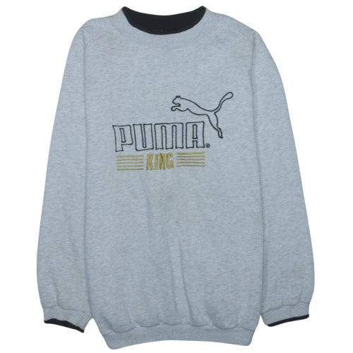 Puma Men Grey XL Pullover Sports Sweatshirt Retro Embroidered Logo