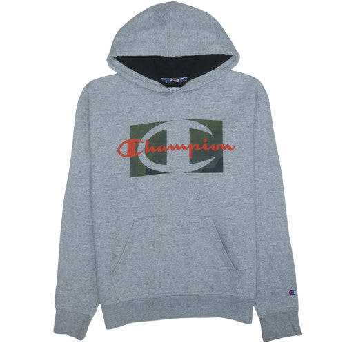 Champion Men's Grey Pullover Hoodie L Logo Athletic Sweatshirt