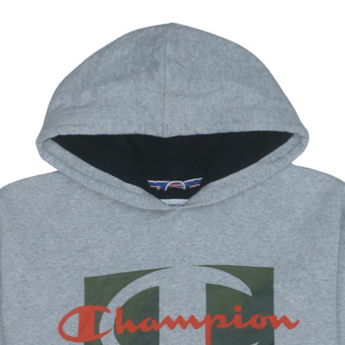 Champion Men's Grey Pullover Hoodie L Logo Athletic Sweatshirt