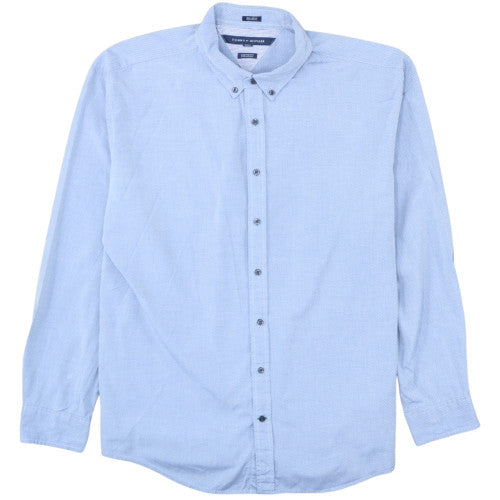Tommy Hilfiger Men's Blue Button-Down Cotton Dress Shirt Custom Fit Size 40