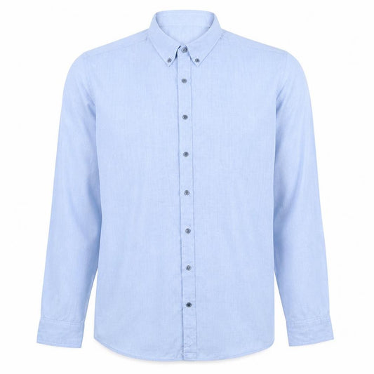 Tommy Hilfiger Men's Blue Button-Down Cotton Dress Shirt Custom Fit Size 40