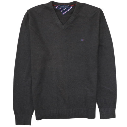 Tommy Hilfiger Men's Black Cotton Cashmere V-Neck Jumper L