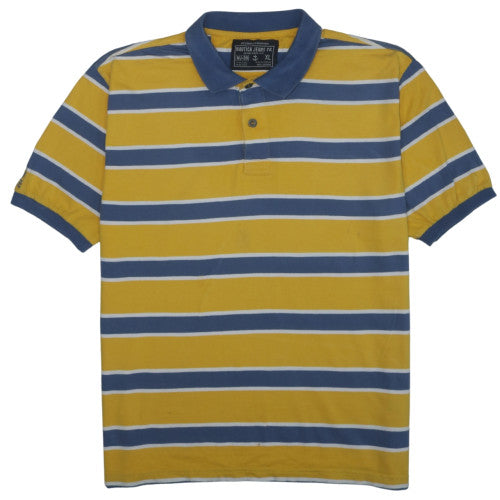 Nautica Jeans Co. Men's Yellow Blue Striped Polo Shirt XL Cotton