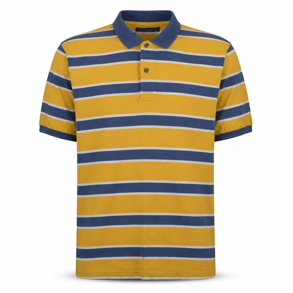 Nautica Jeans Co. Men's Yellow Blue Striped Polo Shirt XL Cotton