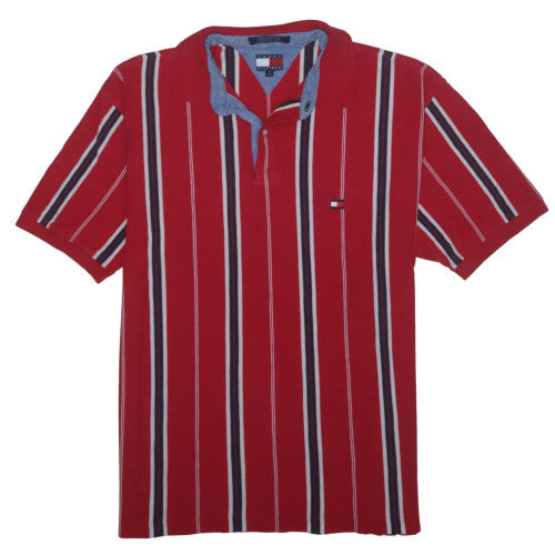 Tommy Hilfiger Men's Red Striped Polo Shirt XL Cotton Classic