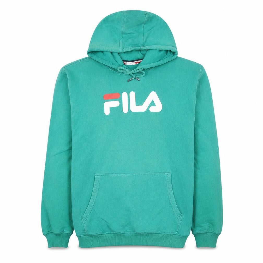 Front view of Fila Men’s Green Pullover Hoodie M Logo Graphic Sportswear