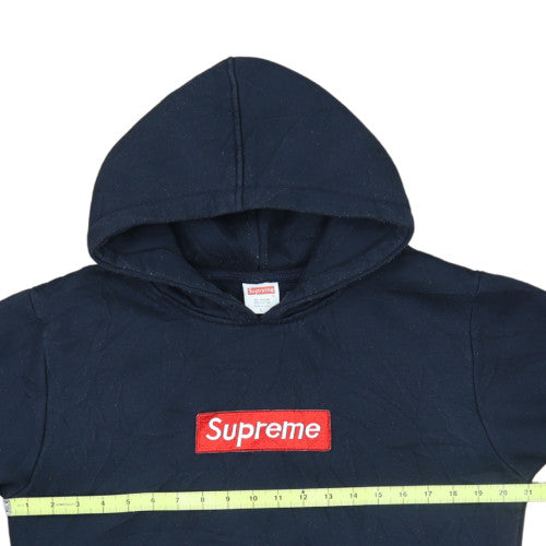 Supreme Men Blue Pullover Hoodie Medium Embroidered Box Logo Fleece