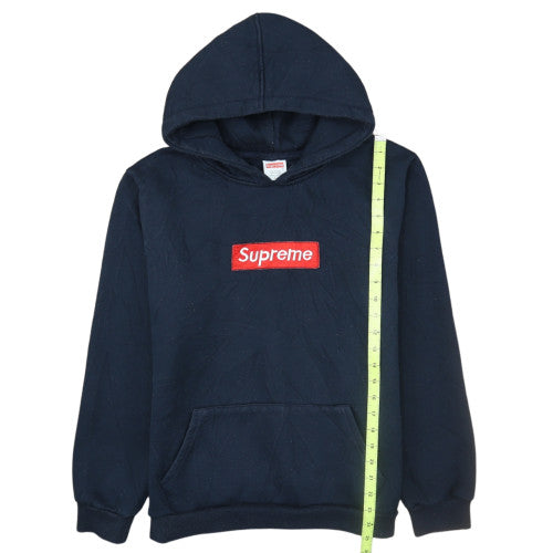 Supreme Men Blue Pullover Hoodie Medium Embroidered Box Logo Fleece