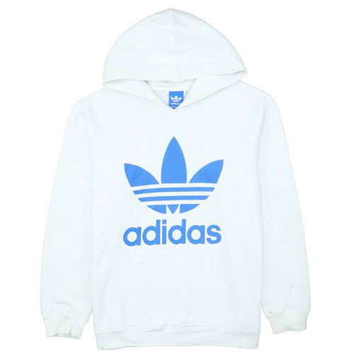 Adidas Men's White Blue Trefoil Pullover Hoodie Size M
