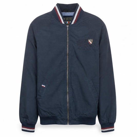 Front view of Santa Monica Polo Club Men's Blue Bomber Jacket, size S, Cotton Blend