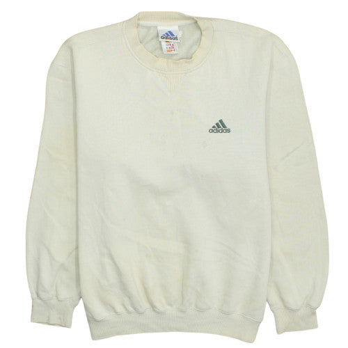 Adidas Mens Ivory Crew Neck Fleece Sweatshirt Size M Vintage Sportswear