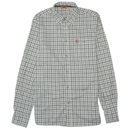 Fjällräven Men's Beige Check Button-Up Shirt L Regular Fit Cotton
