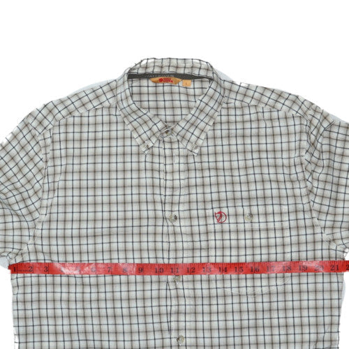 Fjällräven Men's Beige Check Button-Up Shirt L Regular Fit Cotton