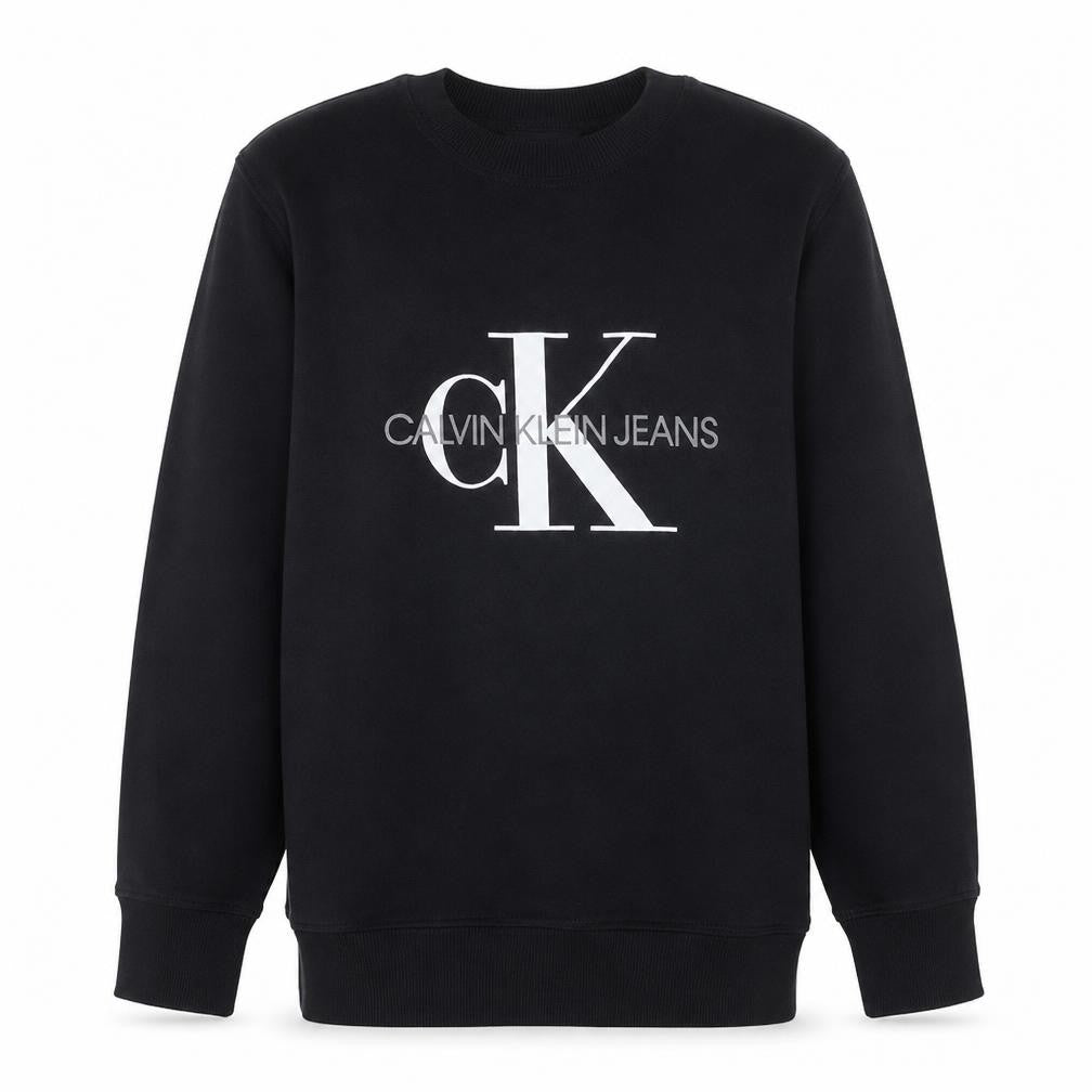Front view of Calvin Klein Jeans Men's Blue Logo Crew Neck Sweatshirt M