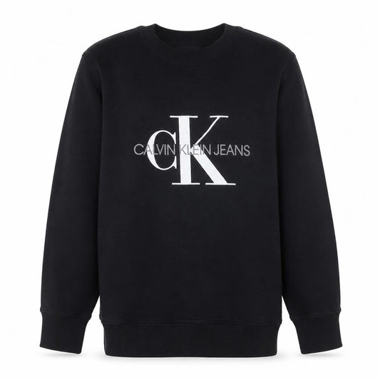 Front view of Calvin Klein Jeans Men's Blue Logo Crew Neck Sweatshirt M