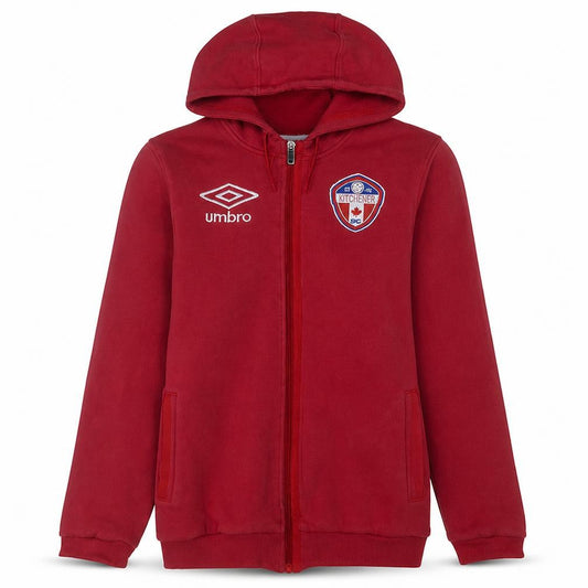 Umbro Boys Red Full Zip Hoodie 10 Years Cotton Oakville Soccer Club Logo