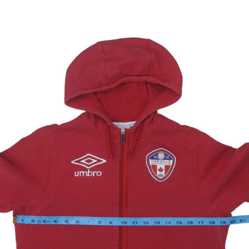 Umbro Boys Red Full Zip Hoodie 10 Years Cotton Oakville Soccer Club Logo