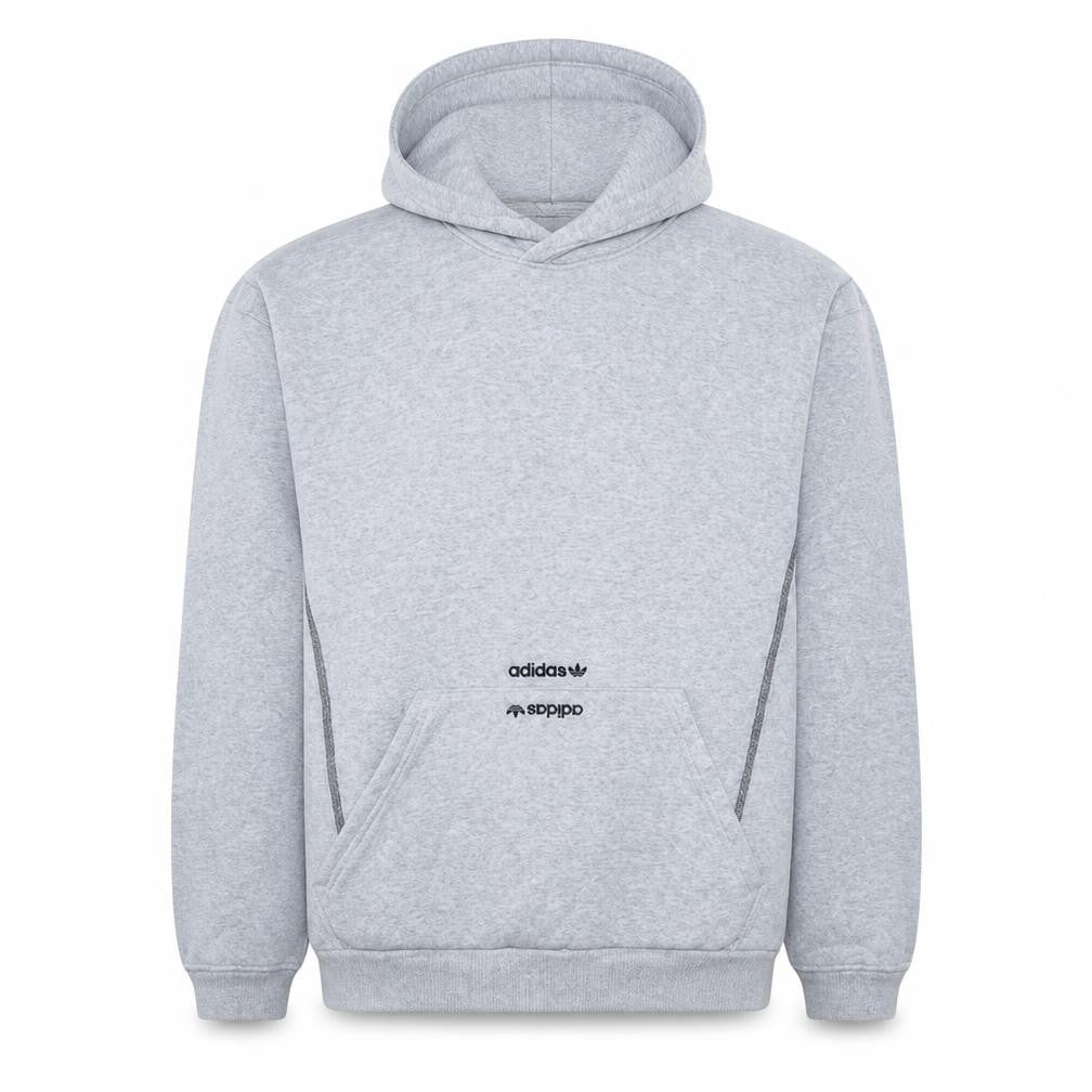 Front view of Adidas Men's Grey Pullover Hoodie Medium Fleece Sportswear