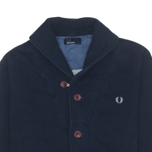 Fred Perry Men's Blue Collared Cotton Cardigan Size L