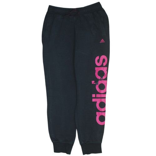 adidas Womens Black Jogger Trousers Size M Logo Fleece Activewear