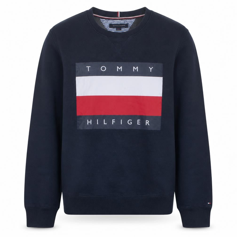 Front view of Tommy Hilfiger Men's Blue Logo Pullover Sweatshirt L