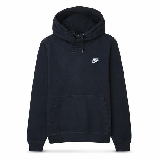 Front view of Nike women’s black pullover hoodie sweatshirt, size M, cotton blend