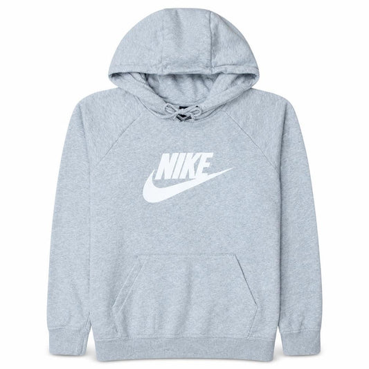 Front view of Nike women’s grey pullover hoodie large cotton logo sweatshirt
