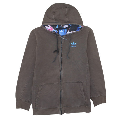 Adidas Womens Brown Full Zip Hoodie L Floral Lined Hood Casual