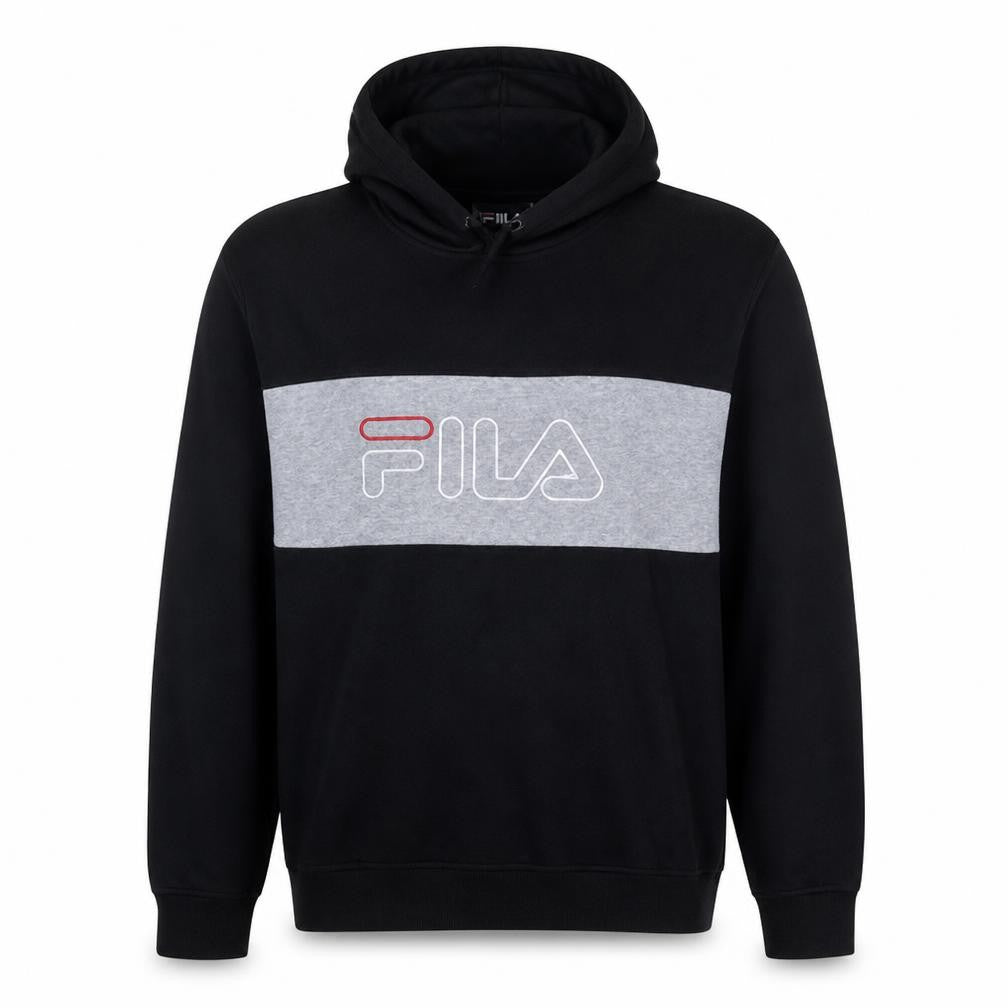 Front view of Fila Men's Black Pullover Hoodie L Regular Fit Sportswear