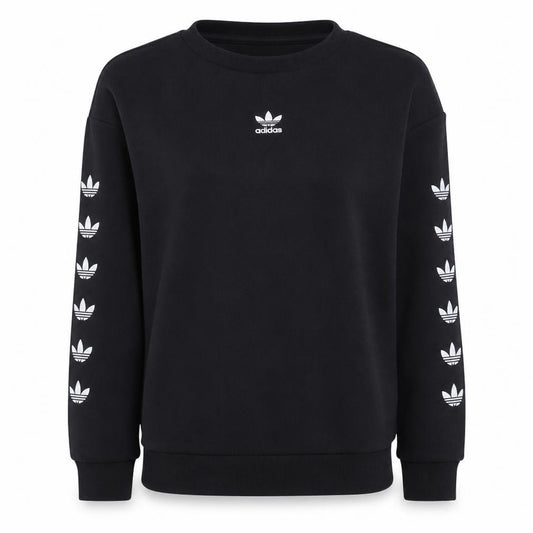 Front view of Adidas Women Black Long Sleeve Crew Neck Pullover Sweatshirt, size 8